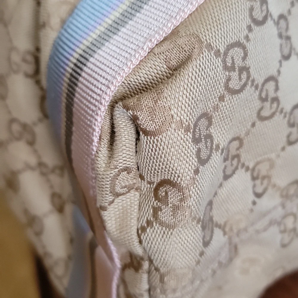 New with Tag attached Gucci Beige GG Canvas Tote with Pastel Pink & Blue Straps - Picture 10 of 16